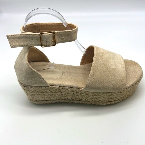 Platform - Soft Beige Ankle Strap Open Toe Espadrille Wedge Sandals Size 39 - Picture 5 of 15